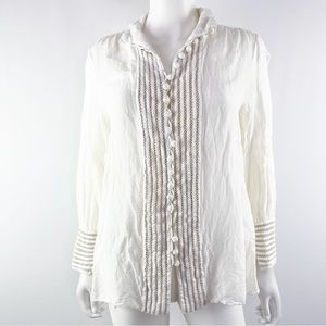 Soft Surroundings Women's White Long Sleeve Casual Button Down Top Size Petite S